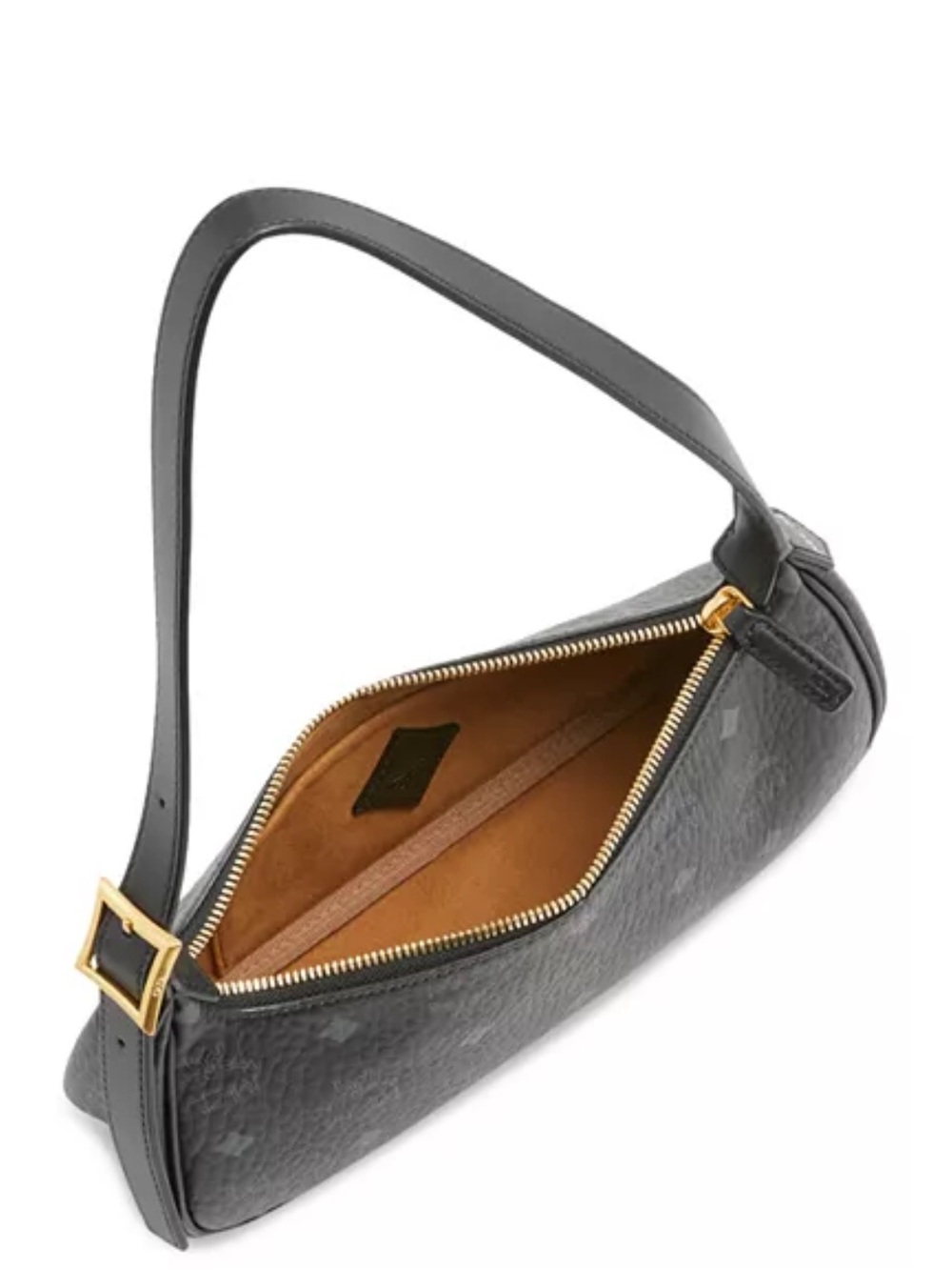 MCM Aren Visetos Monogram Print Shoulder Bag Black Pebble Leather Gray Logo COA - Picture 2 of 16